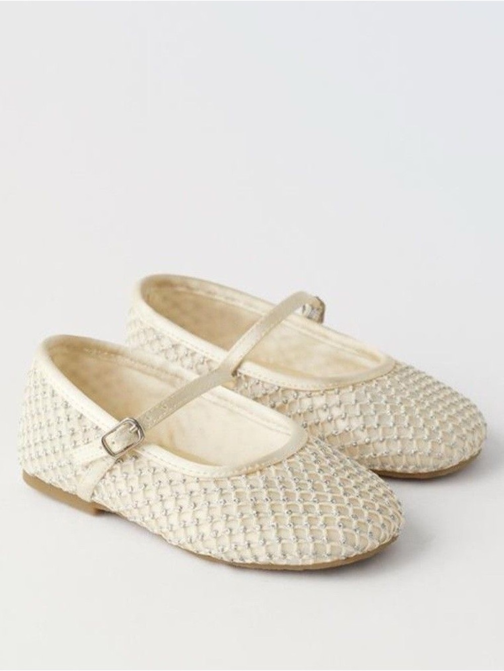 Zara Cream Woven Mary Jane Flats for Kids